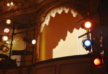 Low angle view of spotlights and theater